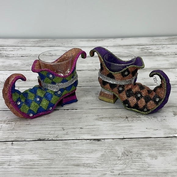 Witches shoes candle holders glittery set of 2 - Picture 1 of 8